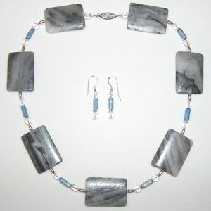 Lapis, Marble & Crystal Sterling Necklace Set